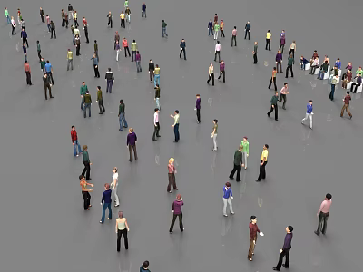 Large Crowd of People Standing and Walking in Different Directions on Gray Surface 3d model