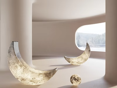 Pair of Modern Moon Shaped Floor Lamps With Textured Finish For Interior Space 3d model