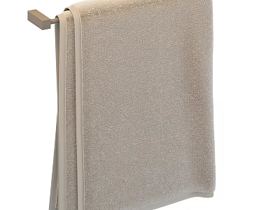 Soft Beige Textured Towel Hanging On Wall Mounted Towel Rack For Bathroom 3d model