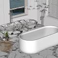 Elegant Modern Bathroom Featuring Two Stylish Bathtubs Marble Design Floor Chandelier And Window