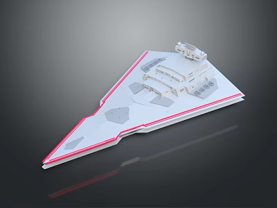 Triangular White Model With Red Edges And Top Structural Details 3d model
