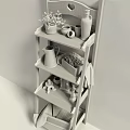 Rustic Wooden Ladder Shelf with Multiple Tiers Potted Plants Decorative Lantern Storage Basket and Towels