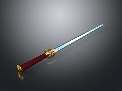 Traditional Sword With Red Handle Golden Decorations And Silver Blade Elegant Design 3d model