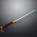 Traditional Sword With Red Handle Golden Decorations And Silver Blade Elegant Design
