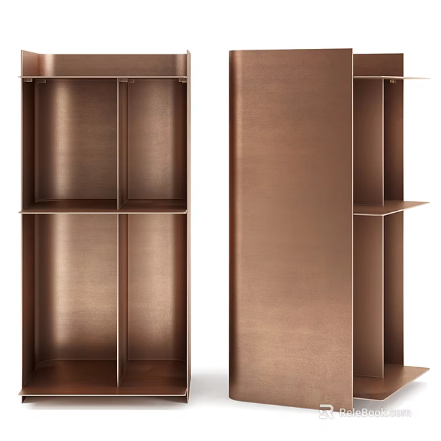 Modern Open Design Metallic Bronze Shelving Unit With Multiple Storage Shelves 3d model 