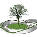 Circular Tree Pit Design With Central Tree Green Lawn And Wavy White Border