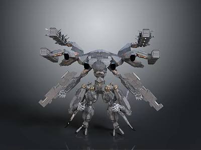 Sci Fi Mechanical Creature With Multiple Robotic Arms Weapons And Metallic Body 3d model