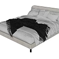 Modern Upholstered Double Bed With Gray White Bedding And Cozy Throw Blanket 3d model