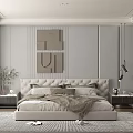 Modern Bedroom Interior Design With Elegant Upholstered Headboard Gray Accent Wall And Decorative Artwork