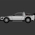 Silver DeLorean Car With Gull Wing Doors And Futuristic Roof Components