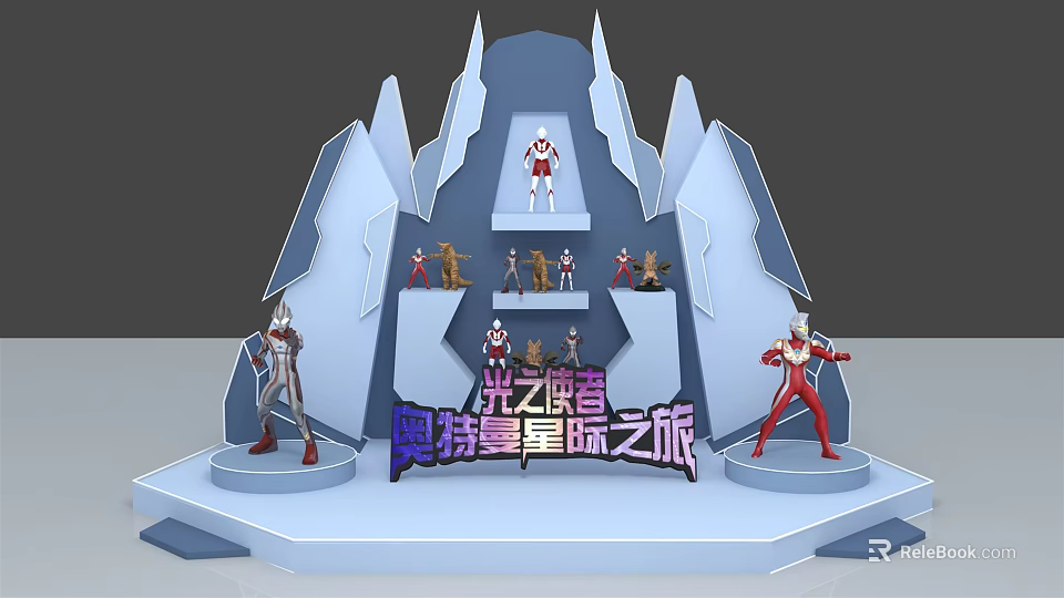 Ultraman Themed Stage Display With Light Tower Figures And Alliance Journey Elements 3d model 