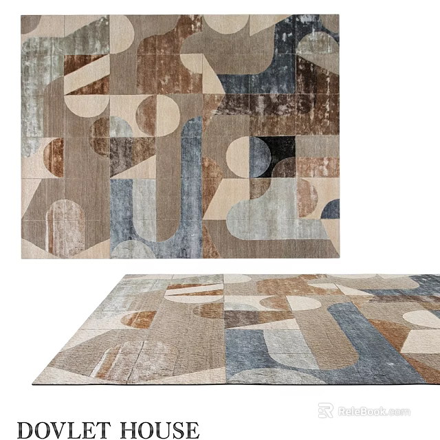 Square Rug With Abstract Geometric Patterns In Brown Blue And Beige Tones 3d model 