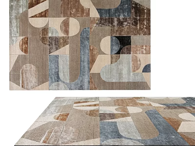 Square Rug With Abstract Geometric Patterns In Brown Blue And Beige Tones 3d model