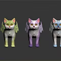 Colorful Fantasy Cat Figurines With Wings In Yellow Purple Blue Hues