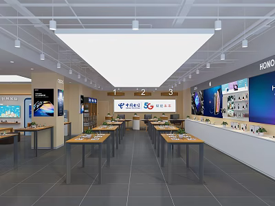 Modern Digital Store With Bright Ambiance Display Tables And Electronics Products 3d model