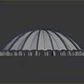 Modern Umbrella Shaped Structure With Radial Metallic Framework And Support Columns