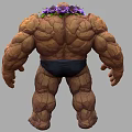 Game Movie Character With Stone Skin Muscular Build Purple Flower Garland And Black Shorts