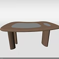 Wooden Desk with Curved Tabletop Gray Pad and Small Circular Hole Modern Design