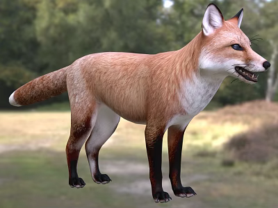Red Fox With Reddish Brown Fur Standing In Natural Woodland Habitat 3d model