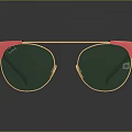 Stylish Modern Sunglasses With Black Frame Red Accents Gold Details And Green Lenses