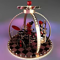 Red Decorative Figure with Drum Set Surrounded by Lights Top Heart and Base Dongjin Text 3d model