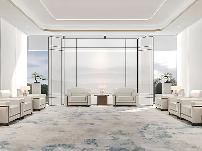 Modern Conference Room Interior With Glass Partitions Leather Sofas And Patterned Carpet 3d model