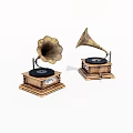 Two Vintage Brass Gramophones With Wooden Base And Black Turntable