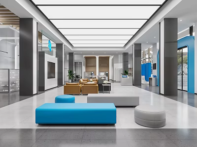 Modern Bright Spacious Bank Lobby With Comfortable Waiting Seats For Great Customer Service Experience 3d model