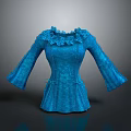 Elegant Blue Women's Blouse With Lace Trim And Bell Sleeves Design