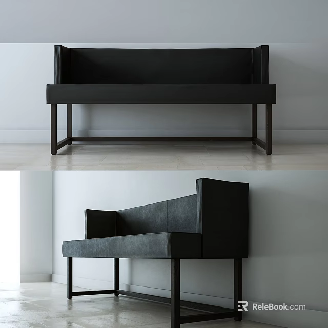 Black Modern Minimalist Three-seater Sofa with Upholstered Design for Living Space 3d model 
