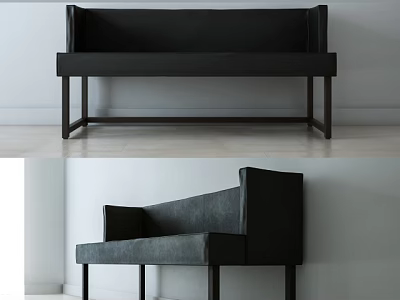 Black Modern Minimalist Three-seater Sofa with Upholstered Design for Living Space 3d model