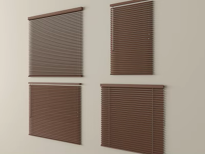 Brown Window Blinds In Four Different Styles For Home Interior Design 3d model