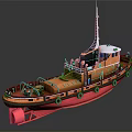 3D Rendered Orange Red Tugboat With Detailed Deck And Fenders
