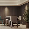 Modern Hotel Mahjong Room Interior With Wooden Walls Light Green Chairs And Round Table