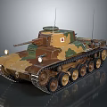 Vintage Military Tank With Camouflage Paint Tracks Turret Headlights And Antenna