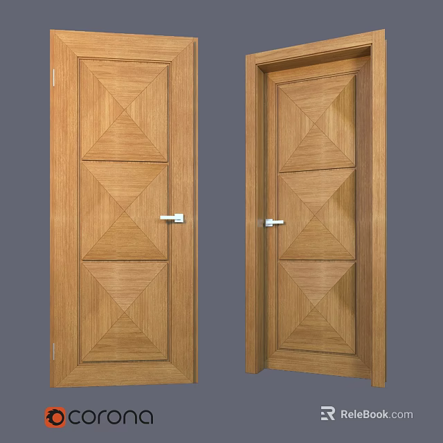 Decorative Wooden Hinged Doors With Intricate Geometric Patterns And Solid Wood Design 3d model 