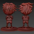 Cartoon Character 3D Model Showing Front Back Views Brown Hair Green Eyes Red Base