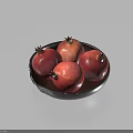 Fresh Ripe Red Pomegranates In Black Bowl On Light Blue Background