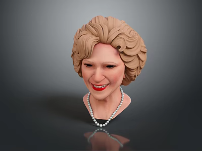 Woman With Curly Blonde Hair Wearing Pearl Necklace Detailed Head Sculpture 3d model