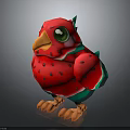 Adorable Watermelon Inspired Bird With Red Body Black Seeds Green Wings And Big Green Eyes