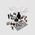 Elegant Modern Tableware Set with Plates Wine Glasses Cutlery Glassware and Decorative Red Branches
