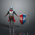 Medieval Armored Figure With Silver Armor Red Accents Shield And Sword