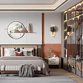 Chinese Style Bedroom Interior Design With Circular Decor Wall Lamps Nightstands And Rug