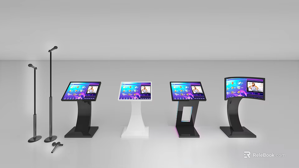 Commercial Display Equipment With Interactive Screens Multiple Base Designs And Microphone Stand 3d model 