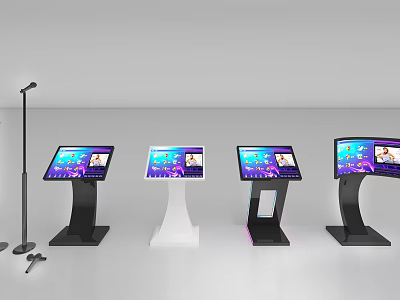 Commercial Display Equipment With Interactive Screens Multiple Base Designs And Microphone Stand 3d model