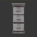 Vintage Industrial Metal Drawer Cabinet With Three Labeled Drawers And Solid Top