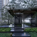 Modern Garden Landscape Design With Pavilion Trees Water Feature And Lush Greenery