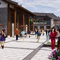 Charming Vibrant Commercial Street With Traditional Buildings Pedestrians Outdoor Seating And Trees