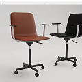 Modern Office Chair with Orange Black Leather Armrest and Wheeled Base Design
