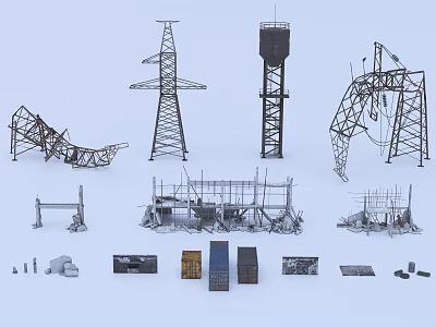 Industrial Metal Structures Including Transmission Towers Water Tower And Scaffolding Components 3d model